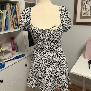 Bershka Black and White Floral Mini Dress